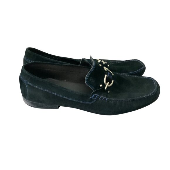 Donald Pliner Dacio navy suede loafer silver horse bit size 14 excellent main image 7